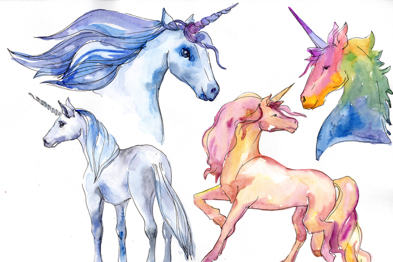 fabulous-unicorns-horse-png-watercolor-set-nbsp