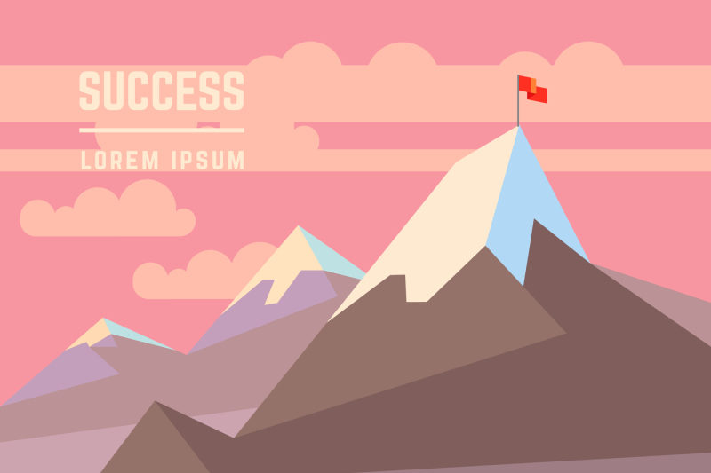 flag-on-mountain-vector-success-business-achievement-concept