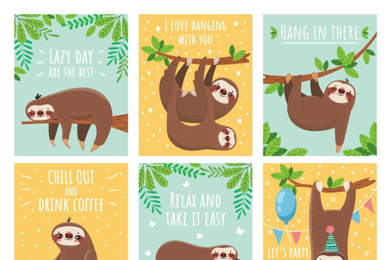 greeting-card-with-lazy-sloth-cartoon-cute-sloths-cards-with-motivati