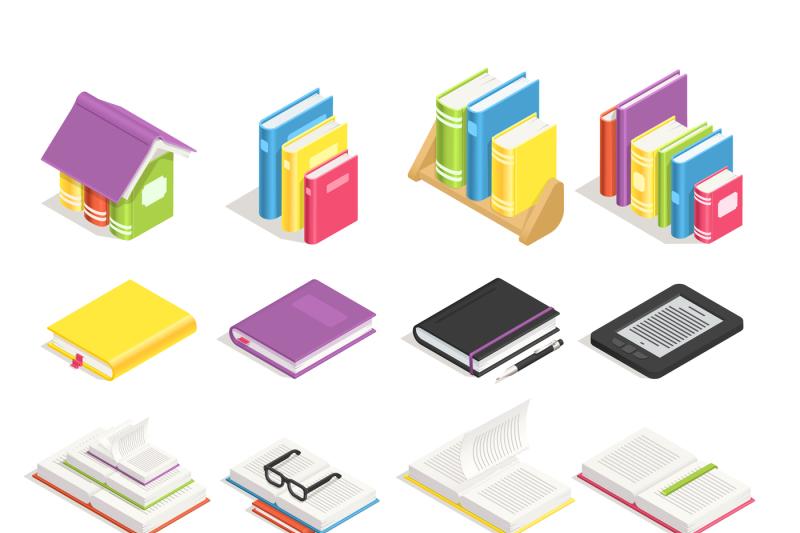 isometric-books-school-textbook-book-with-bookmark-and-notebook-with