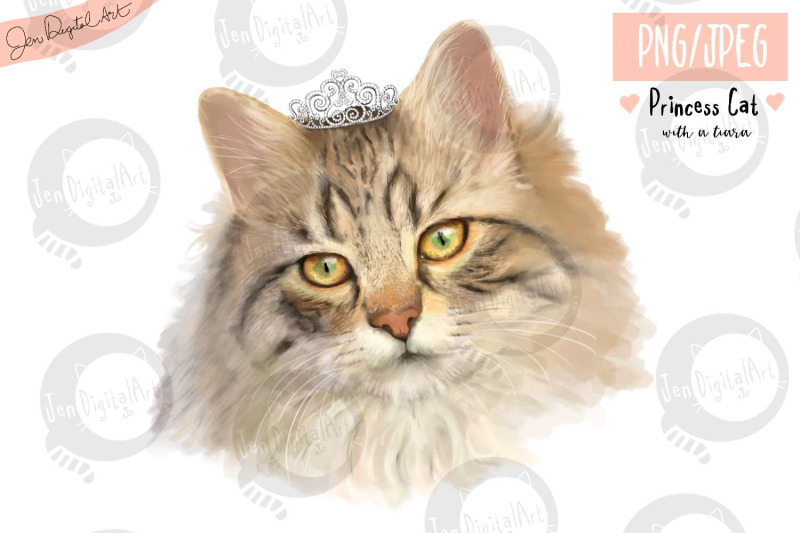 lifelike-039-princess-cat-with-a-tiara-039-png-jpeg-illustration