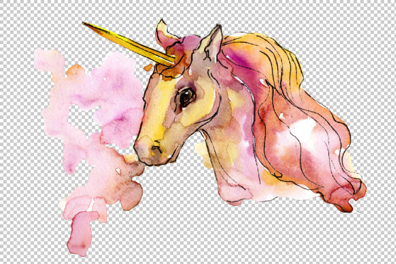 beautiful-unicorns-png-watercolor-set