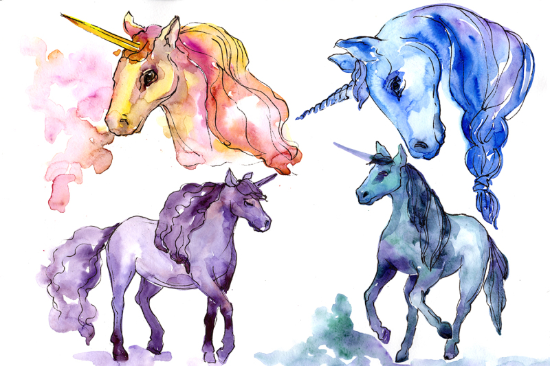 beautiful-unicorns-png-watercolor-set