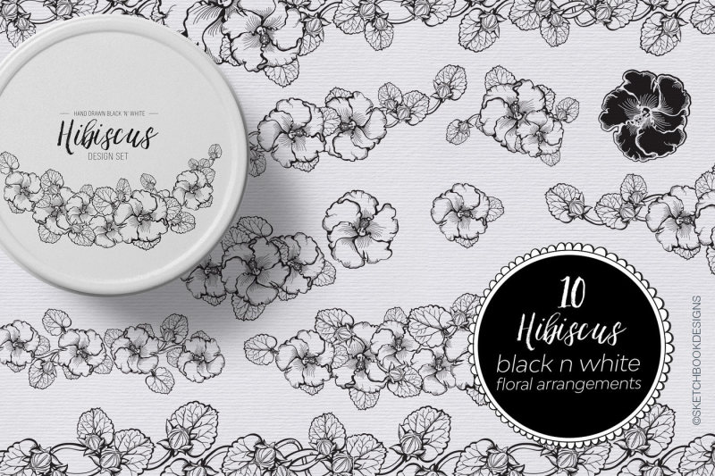 black-and-white-hibiscus-design-set