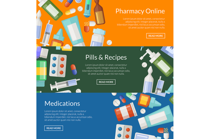 vector-cartoon-pharmacy-or-medicines-horizontal-banner-templates