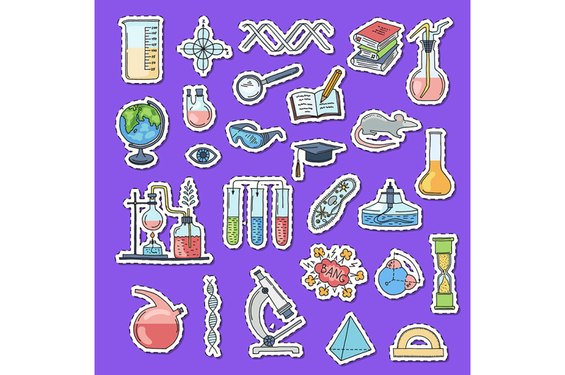 vector-sketched-science-or-chemistry-elements-stickers