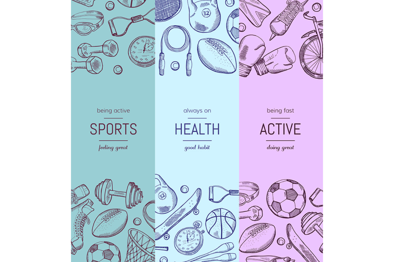 vector-hand-drawn-sports-equipment-vertical-banner-templates