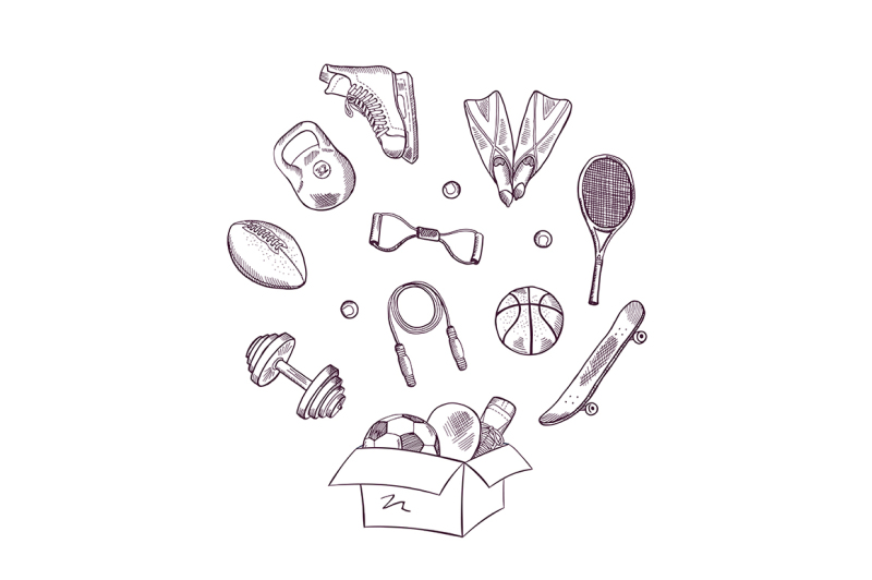 vector-hand-drawn-sports-in-box-illustration