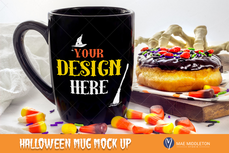 halloween-mock-up-black-mug-with-donut