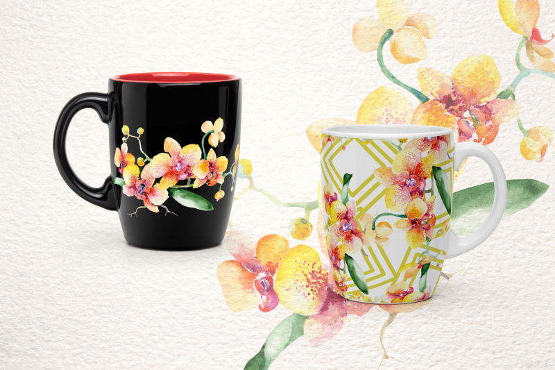 yellow-orchid-bouquet-png-watercolor-design-set