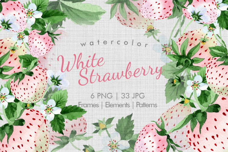 white-strawberry-png-watercolor-fruit-set