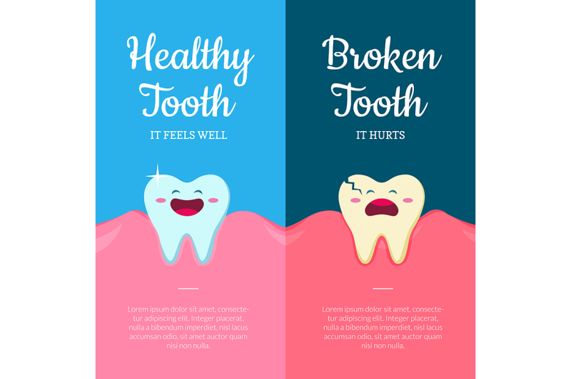 vector-concept-illustration-with-cartoon-healthy-and-ill-broken-teeth