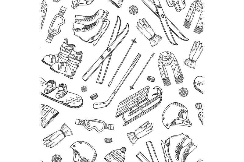 vector-hand-drawn-winter-sports-equipment-and-pattern-or-background