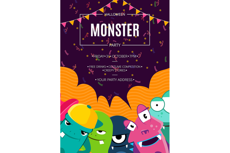 vector-halloween-party-invitation-poster-with-crowd-of-cute-monsters