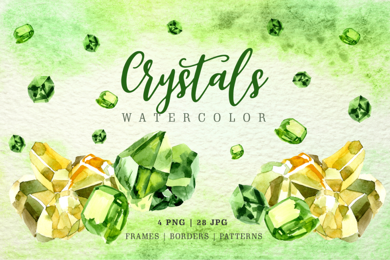 aquarelle-yellow-and-green-crystal-png-set