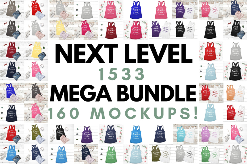 Free Next Level 1533 Mockup Mega Bundle Vest Tank Top Flat Lay Summer (PSD Mockups)