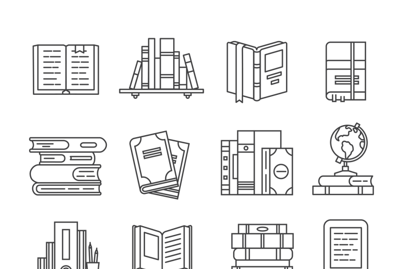 line-art-book-icons-literary-magazines-study-diary-and-bible-open-t