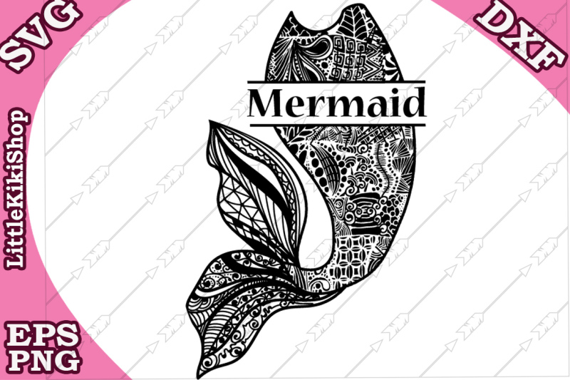 Download Zentangle Mermaid Tail Monogram Svg, MANDALA MERMAID SVG ...