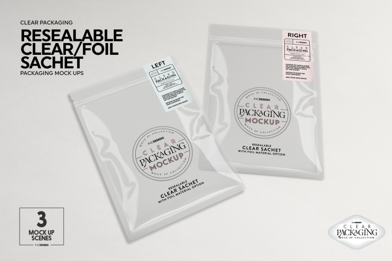 Download Clear Foil Sachet Packaging Mockup By INC Design Studio | TheHungryJPEG.com