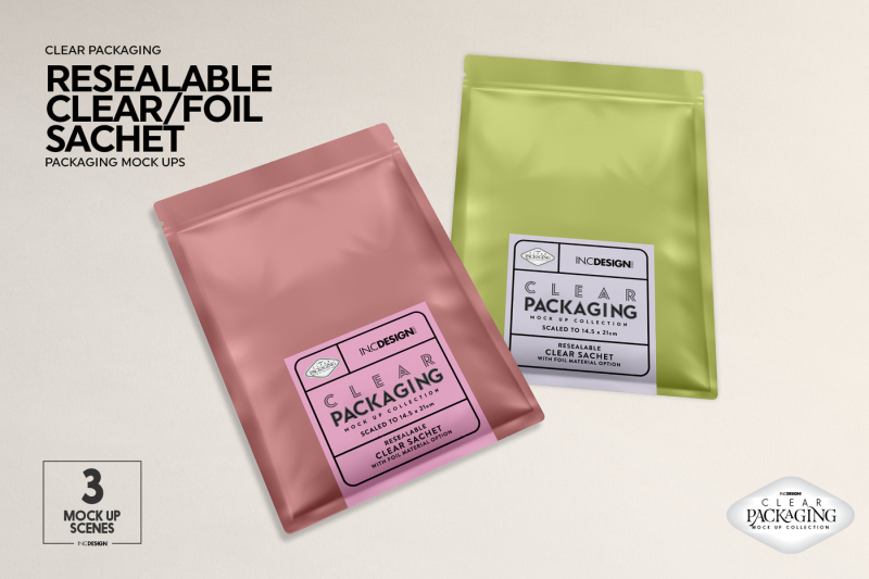 Download Clear Foil Sachet Packaging Mockup By INC Design Studio | TheHungryJPEG.com