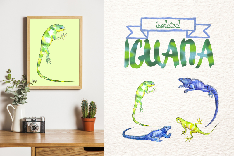 exotic-iguana-in-a-watercolor-png-set