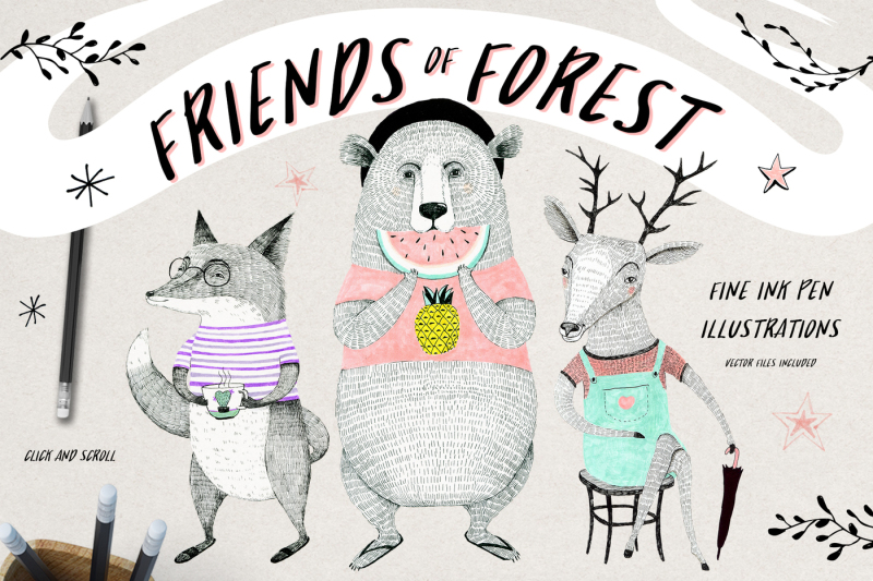 friends-of-forest-illustrations-set