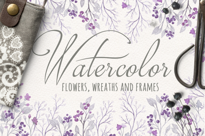 purple-watercolor-floral-set