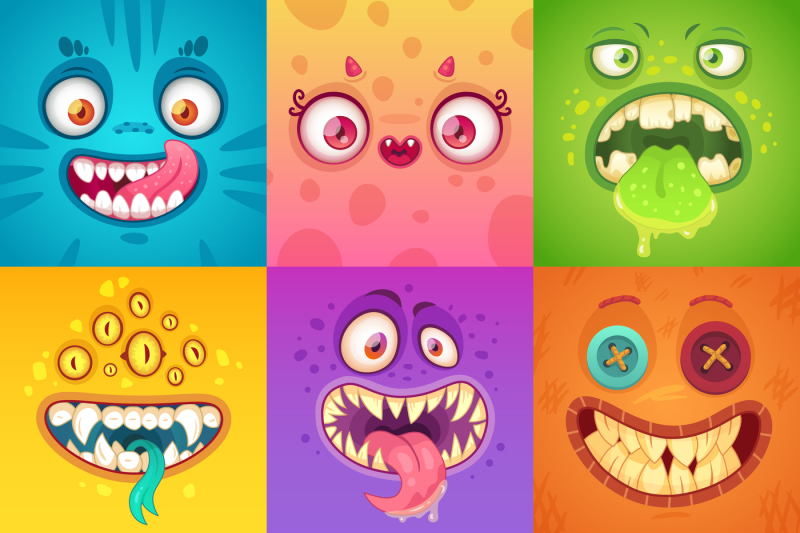 funny-halloween-monsters-cute-and-scary-monster-face-with-eyes-and-mo