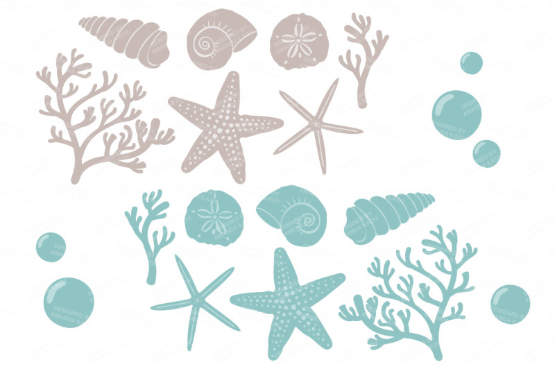 seashore-shells-and-coral-clipart-in-vintage-blue