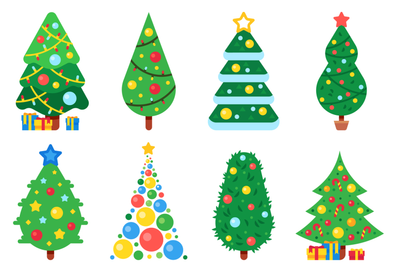 flat-paper-christmas-tree-winter-holidays-trees-decorated-star-xmas