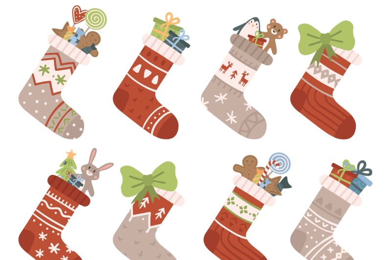 christmas-socks-xmas-stocking-or-sock-with-snowflakes-snowman-and-sa