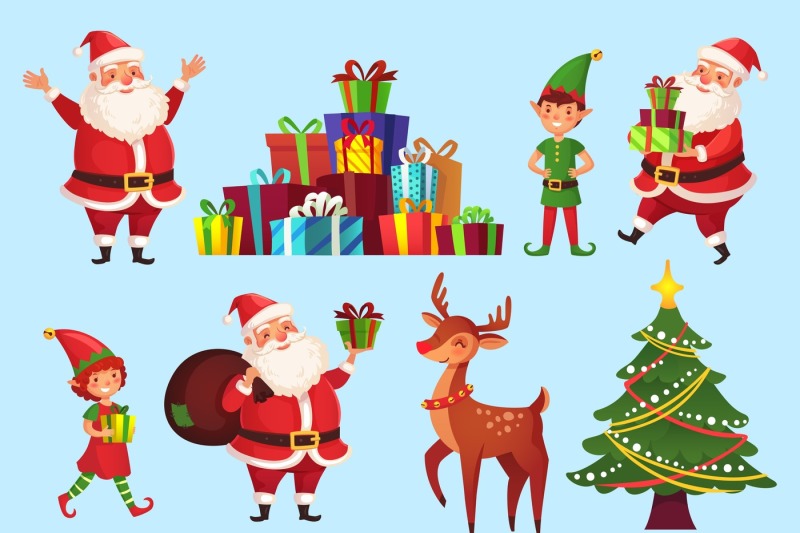 cartoon-christmas-characters-xmas-tree-with-santa-claus-gifts-santas
