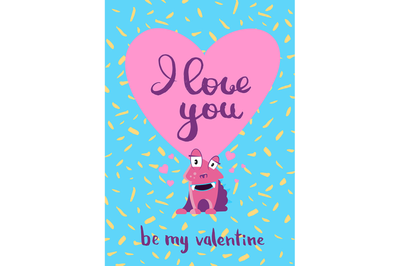 vector-valentines-day-card-with-hearts-cute-monster-and-lettering