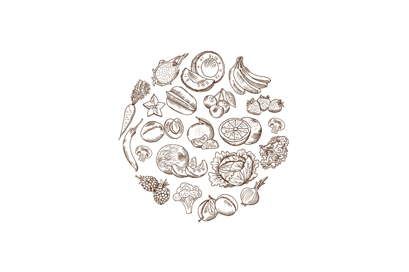 vector-sketched-vegetables-and-fruits-set-in-rounded-shape