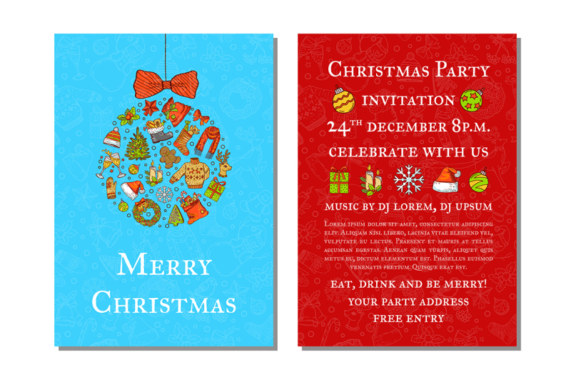 vector-hand-drawn-colored-christmas-party-invitation-template