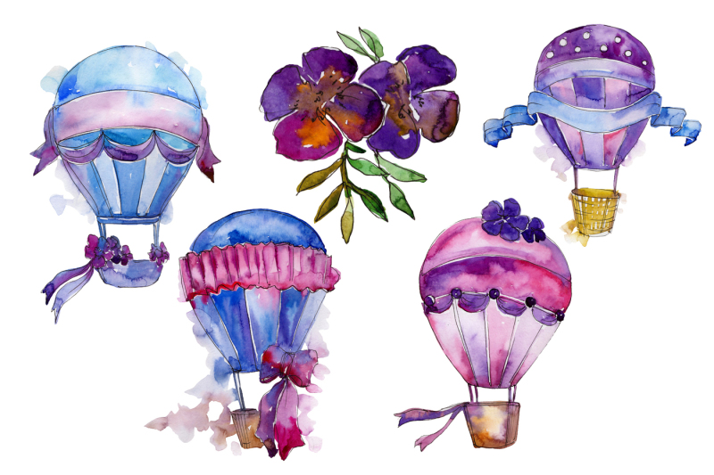 purple-balloons-png-watercolor-set