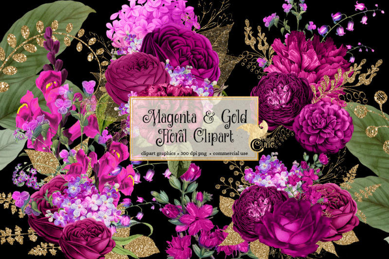 magenta-and-gold-floral-clipart