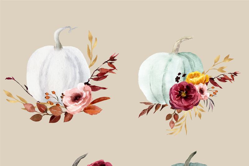 watercolor-floral-pumpkins