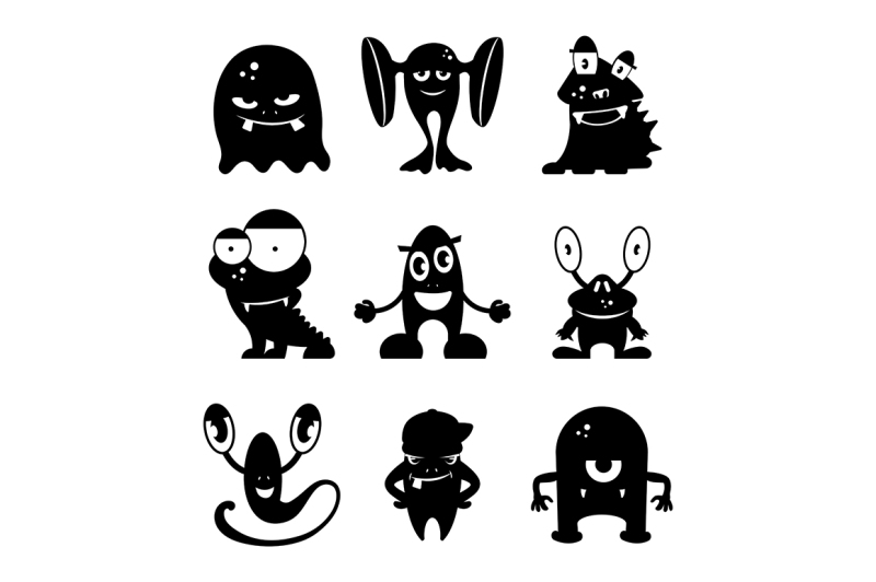 black-monsters-silhouettes-vector-set