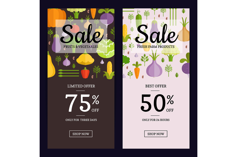 vector-flat-vegetables-vegan-shop-sale-flyer-banner-templates