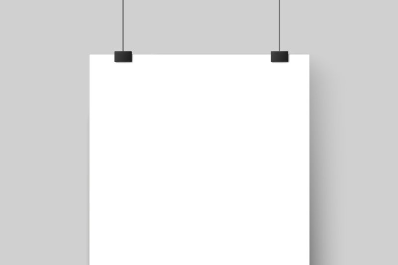 blank-white-poster-template-affiche-paper-sheet-hanging-on-wall-vec