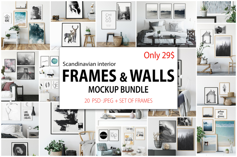 Free Scandinavian Interior Frames & Walls Mockup Bundle (PSD Mockups)
