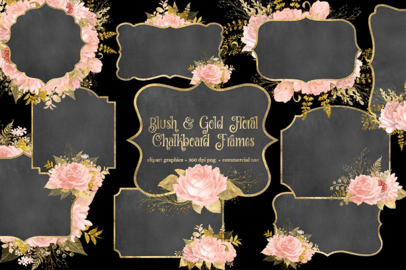 blush-and-gold-floral-chalkboard-frames