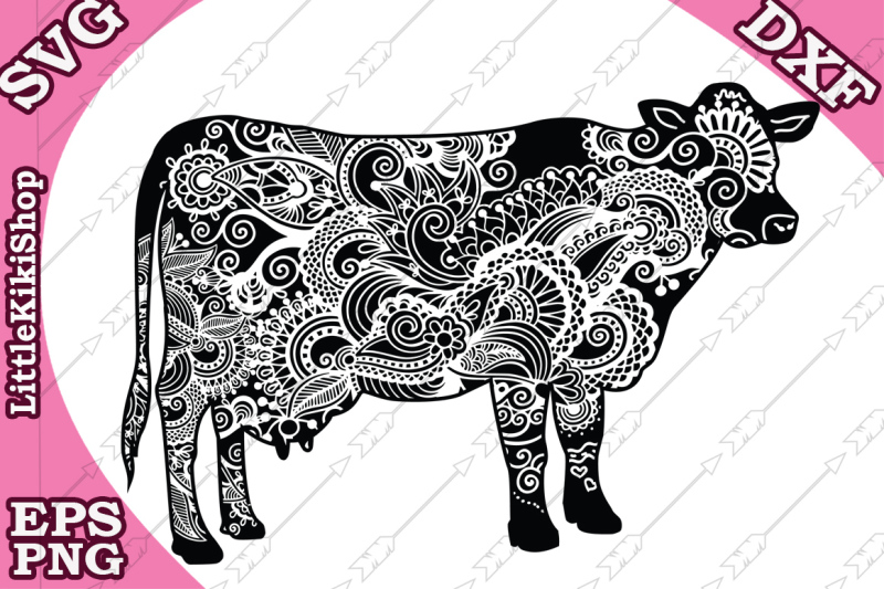 Download Zentangle Cow Svg, MANDALA COW SVG, Zentangle animal Svg ...