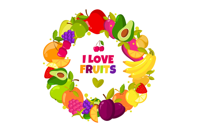 i-love-fruits-vector-organic-fruits-frame-isolated