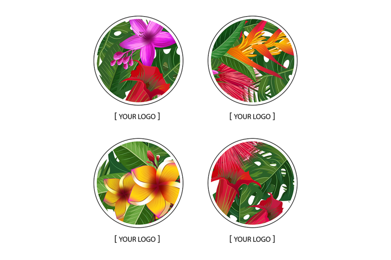 vector-tropical-palm-leaves-and-exotic-flower-elements-round-logo