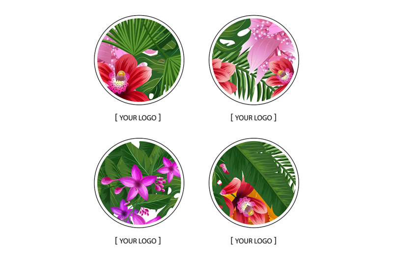 vector-tropical-palm-leaves-and-exotic-flower-elements-round