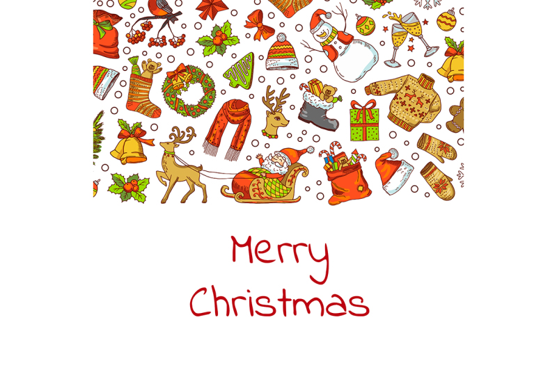 vector-hand-drawn-colored-christmas-elements