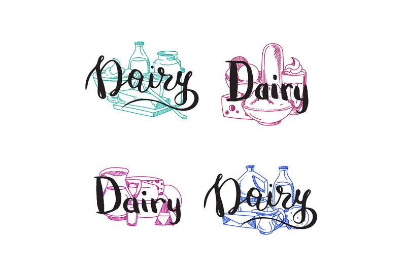 vector-piles-of-milk-products-set-with-dairy-letterings