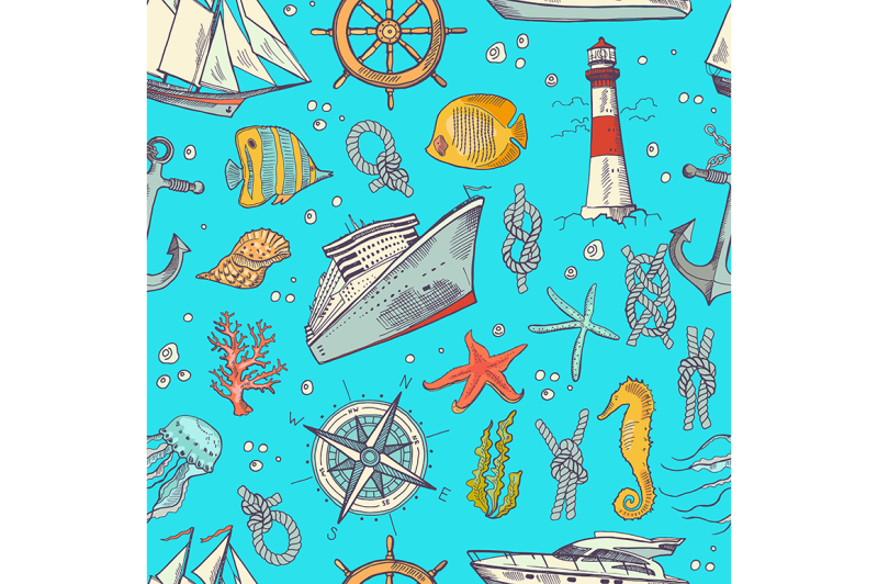 vector-colored-sketched-sea-elements-pattern-or-background